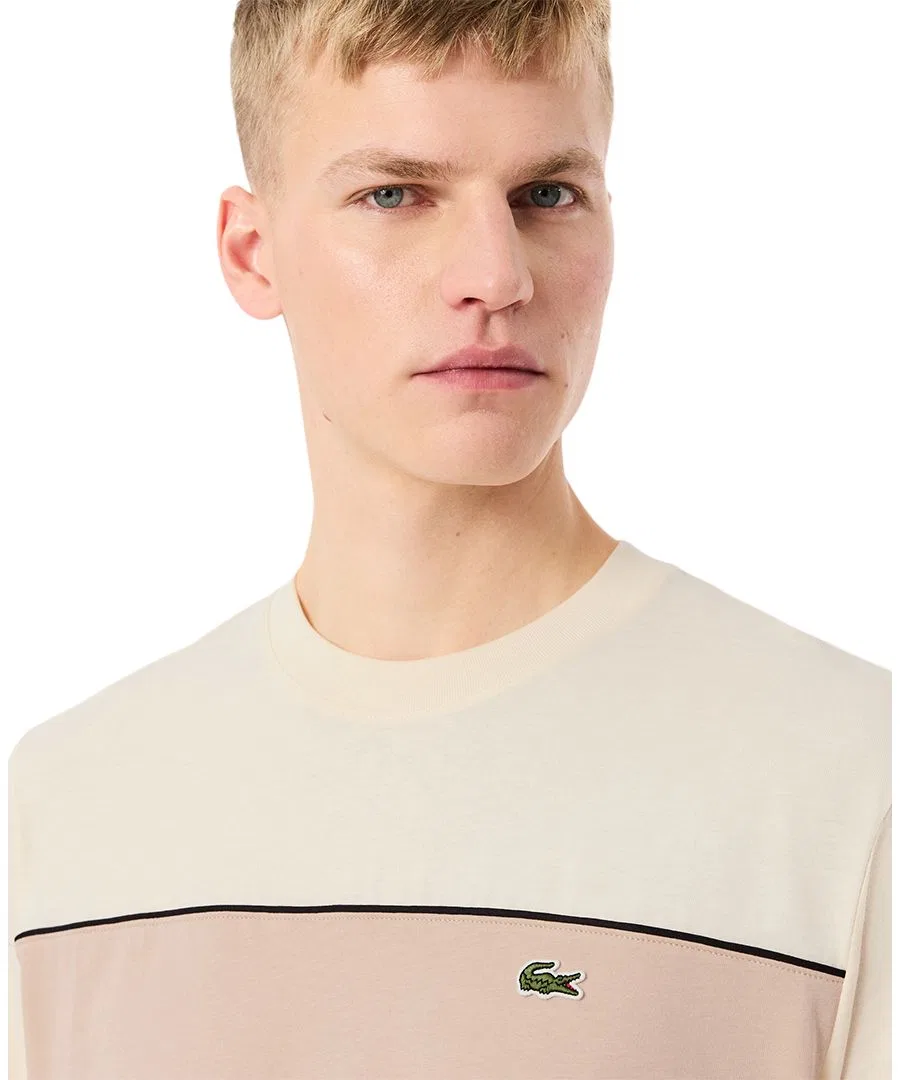 Мужская футболка с круглым вырезом Lacoste, кремовый — фото 3