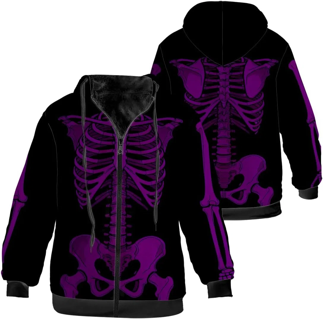 Мужская зимняя куртка Skeleton, черная, с флисовой подкладкой, на молнии, теплая толстовка-пальто — фото 3