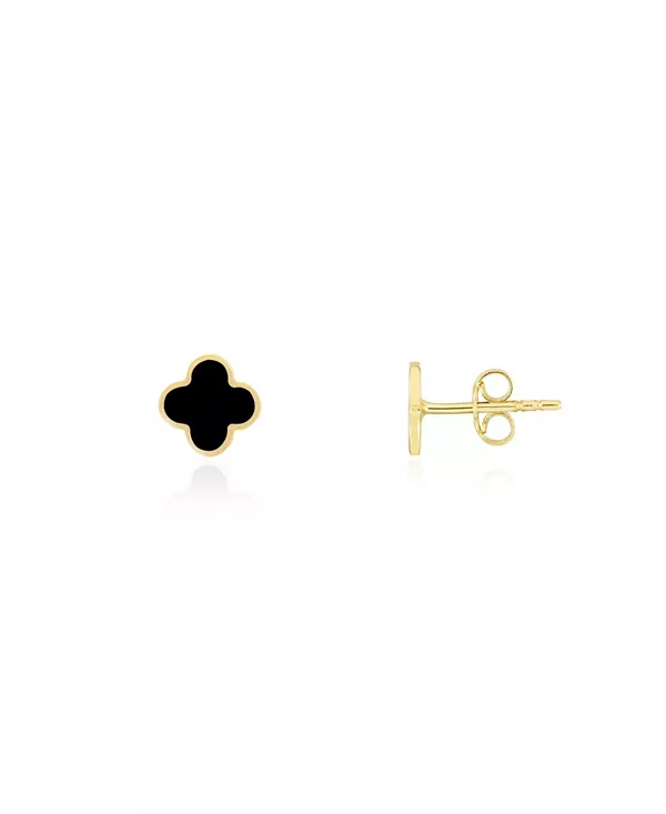 

Мини-Серьги-Гвоздики с клевером из оникса, желтое золото 14 карат The Lovery, onyx