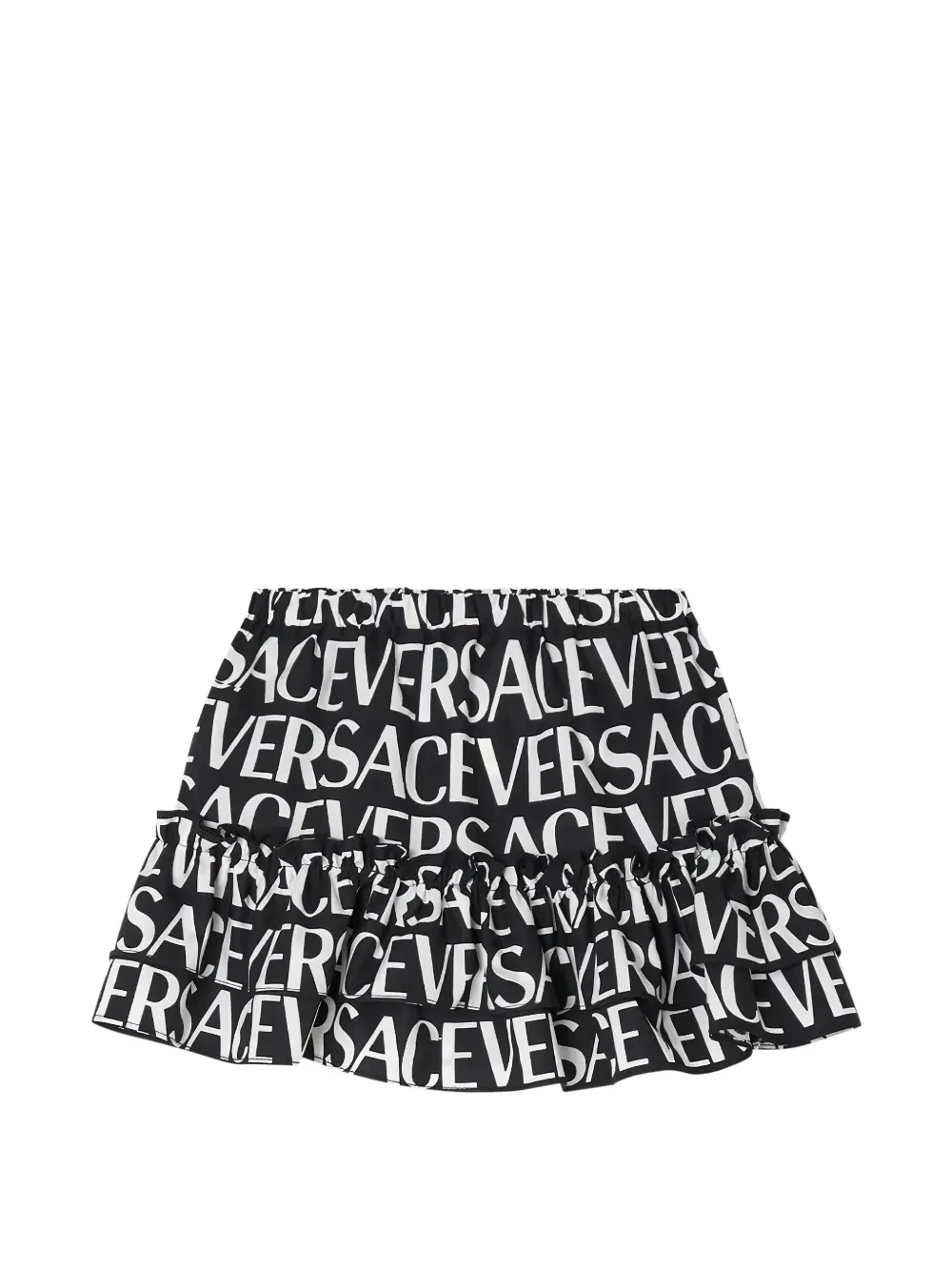 Юбка с оборками и принтом логотипа Versace Kids, черный