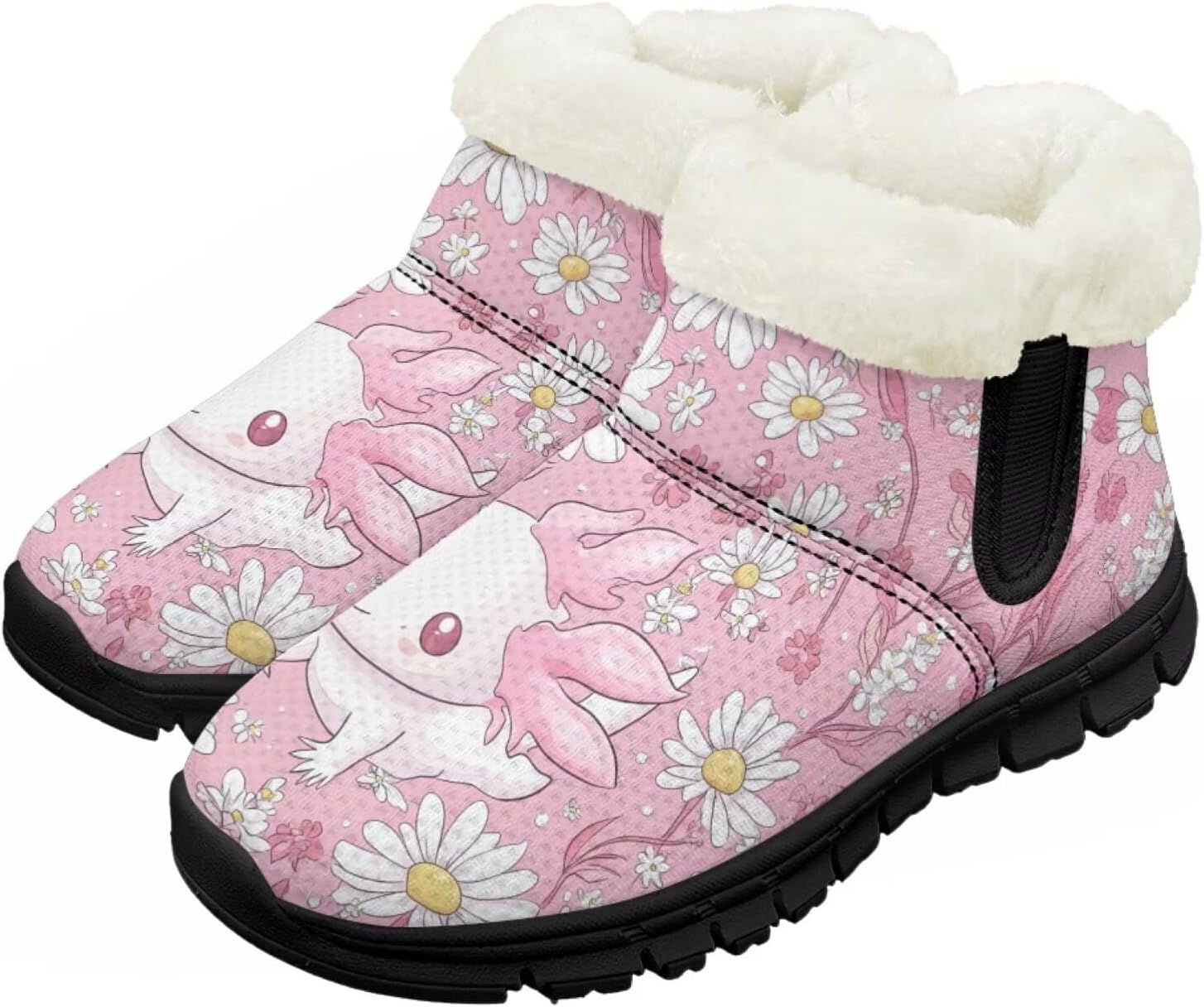 

Детские зимние ботинки, теплые, с противоскользящей подошвой, с амортизирующей мемори-пеной, спортивные, без шнурков, для бега и треккинга, зимние кроссовки Pointodoor, Axolotl Daisy Printed
