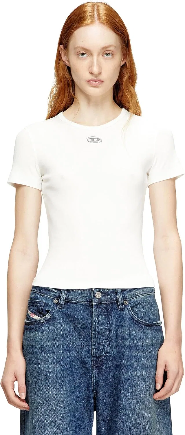Футболка с логотипом Diesel, slim fit, белый/коричневый