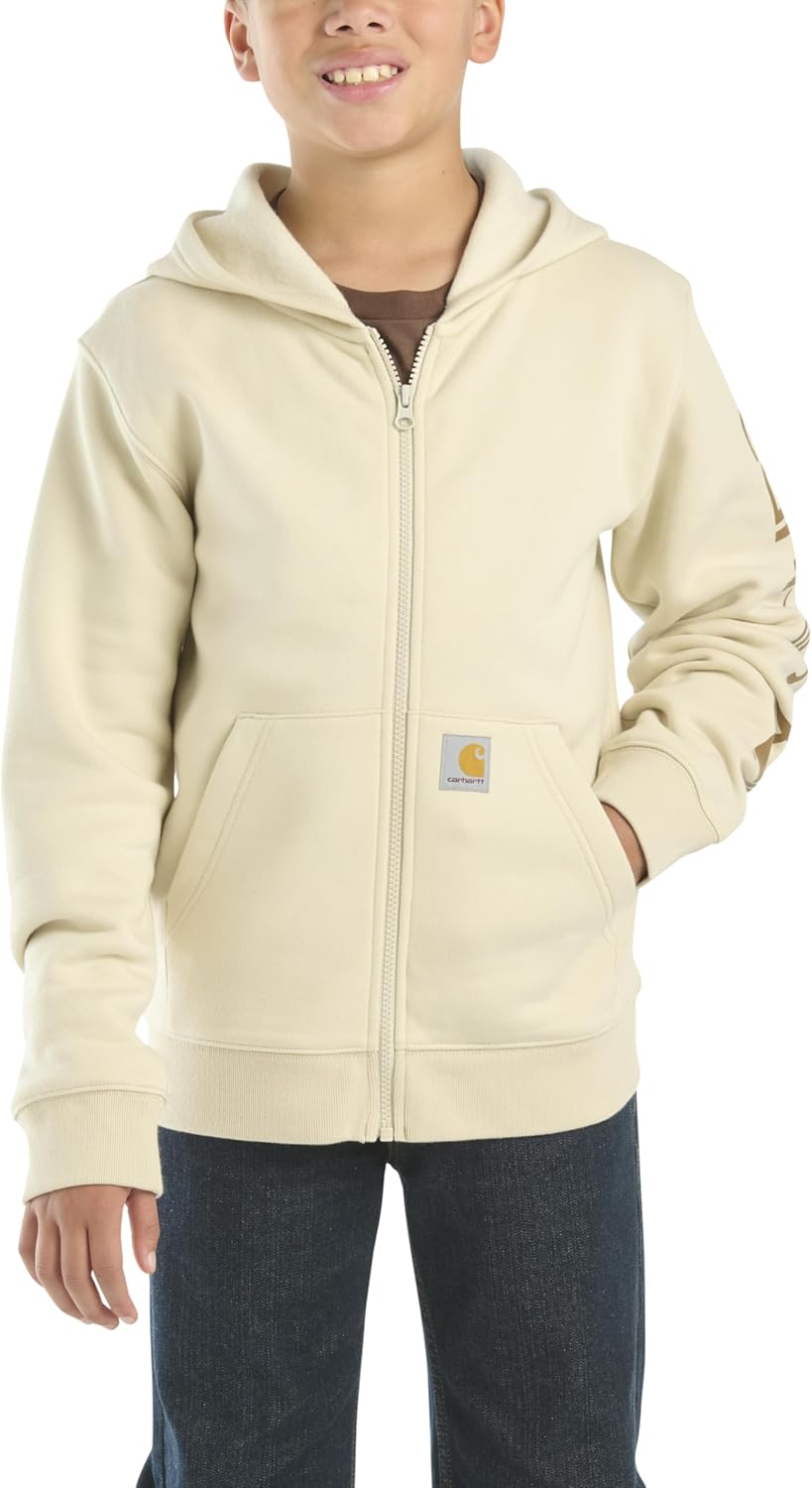 

Детская толстовка Carhartt CP8675 с длинными рукавами и логотипом на молнии - для мальчиков, Light Malt Beige
