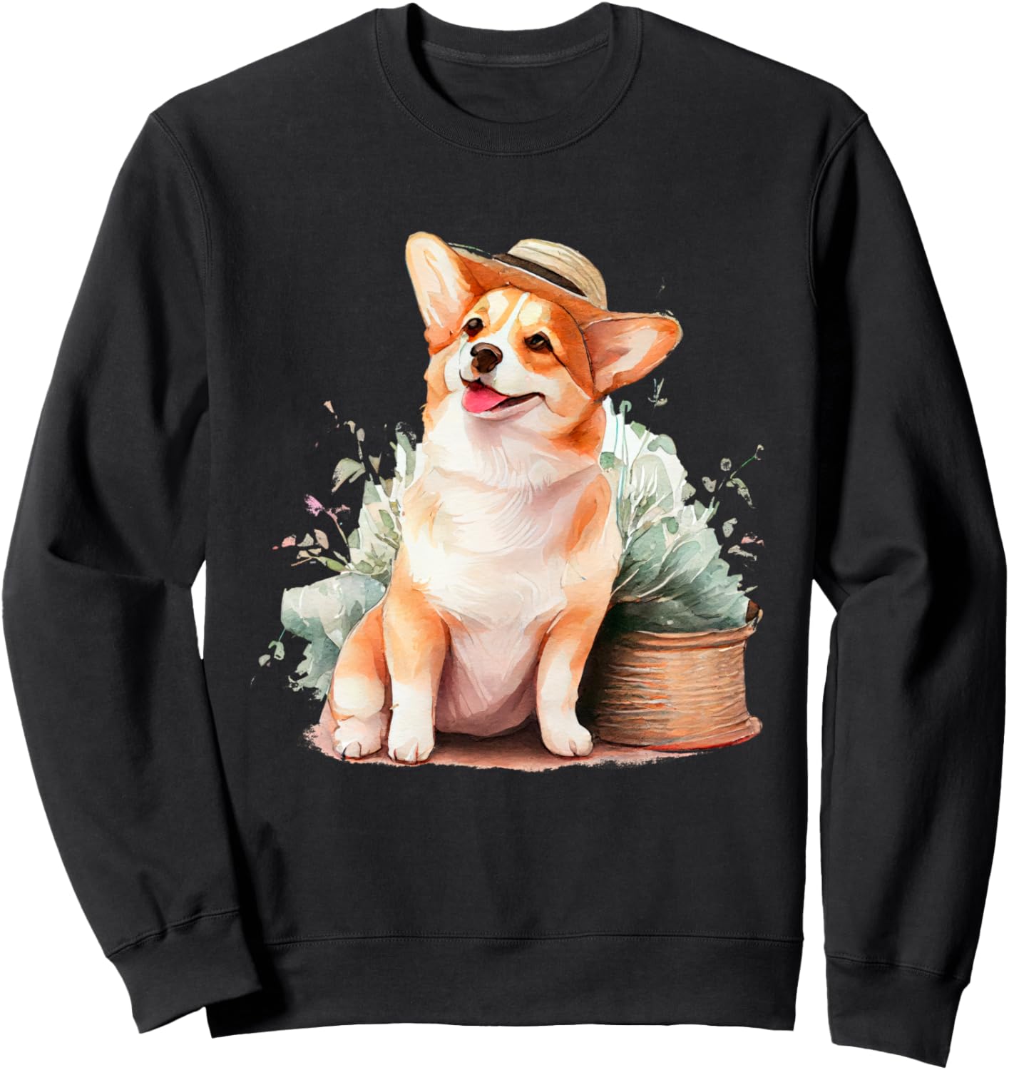 

Толстовка с изображением корги, выполненная в акварельном стиле, и шапка Adorable Corgi Pet Dog Hat Cottage Garden Cute, черный