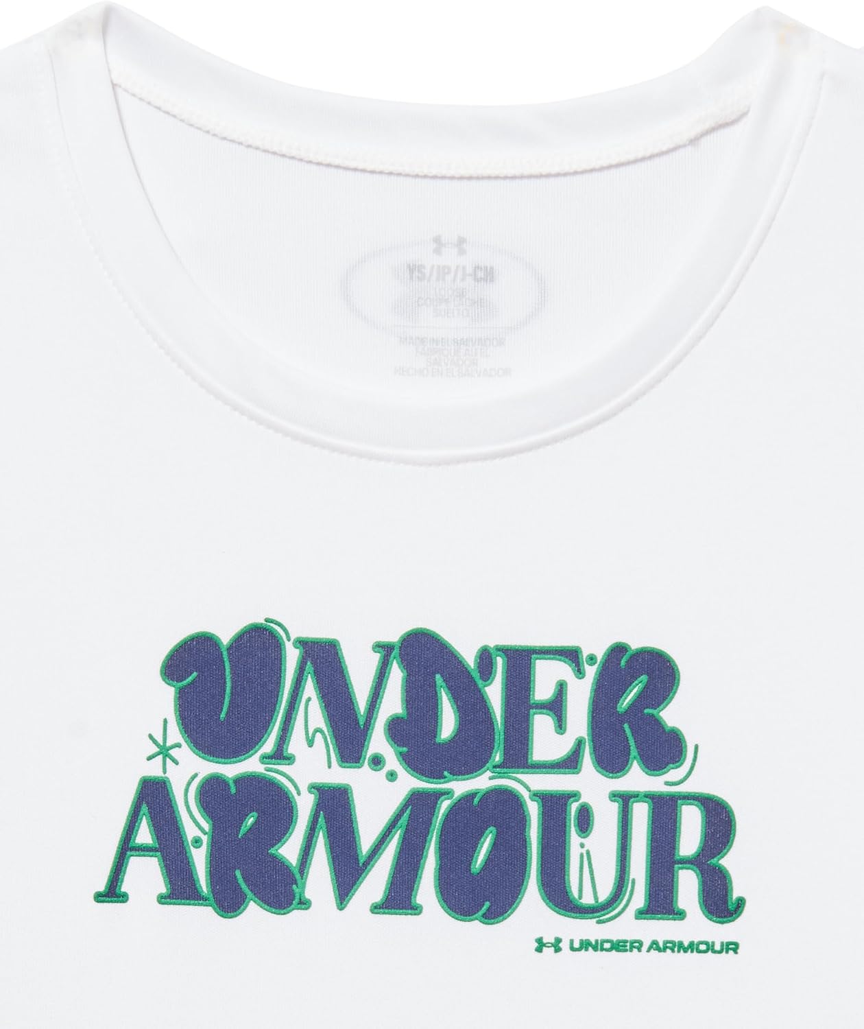 Футболка с коротким рукавом с надписью Under Armour Girls Tech, (100) White/Midnight Navy/Team Kelly Green — фото 2