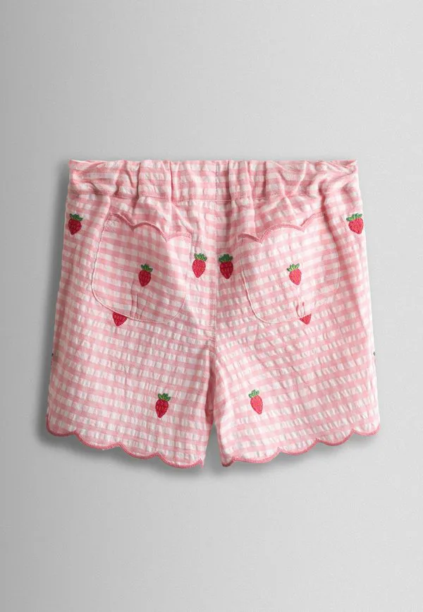 Шорты прямого кроя с фестончатым краем и вышивкой. Jojo Maman Bébé, Pink Strawberry — фото 2