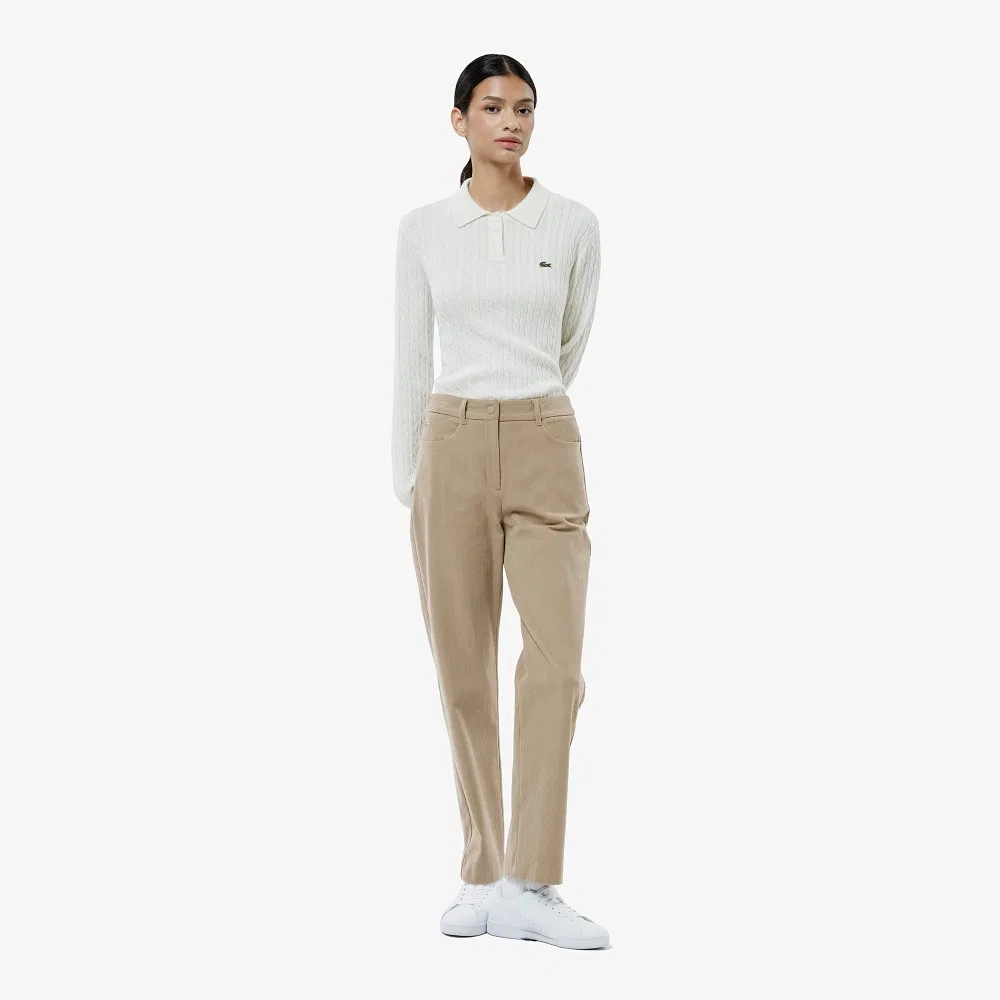 Поло вязаное Lacoste из 100% шерсти, кремовый — фото 4