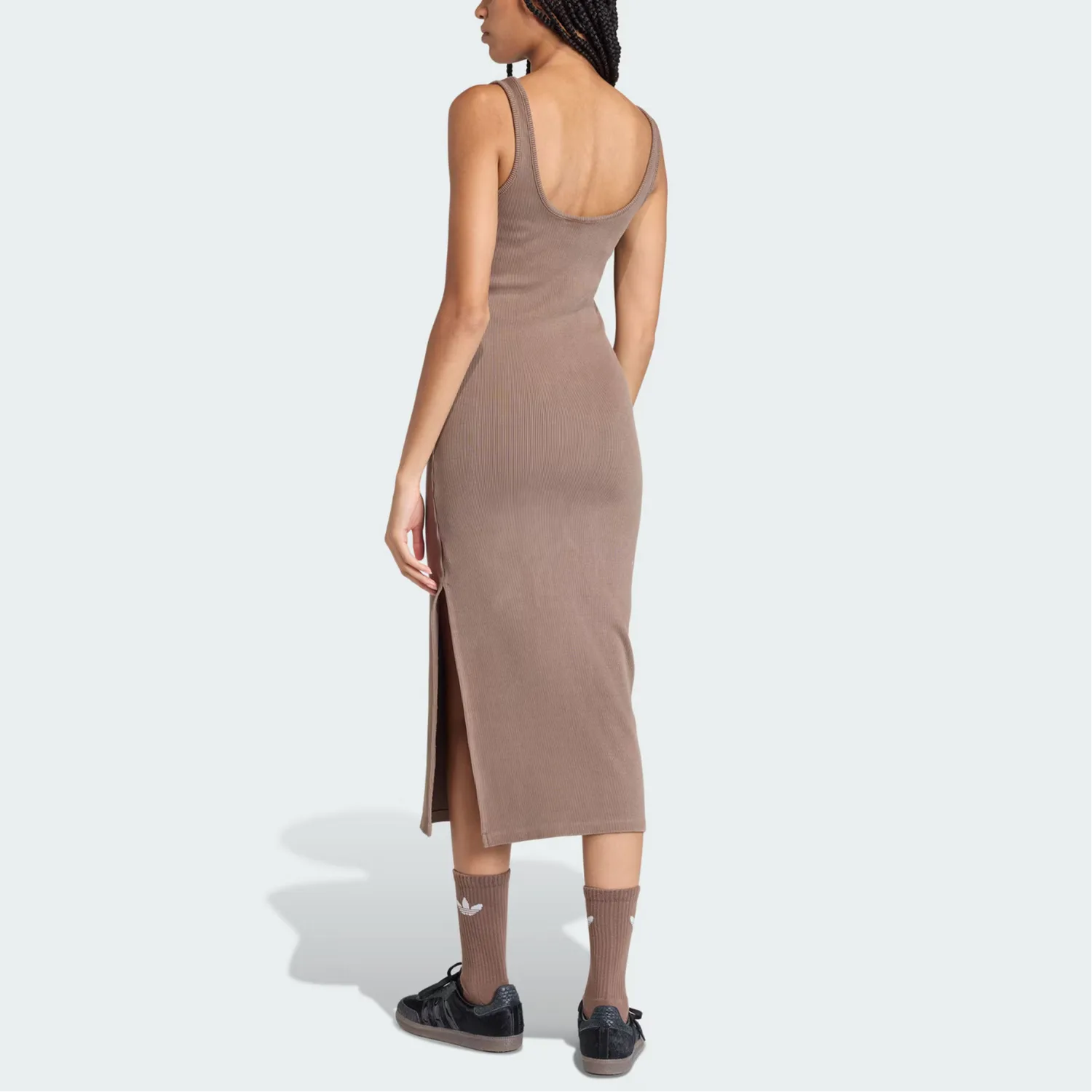 Женское платье-комбинация с ребристым топом Adidas Originals, Stratum Dark Earthy Brown — фото 3