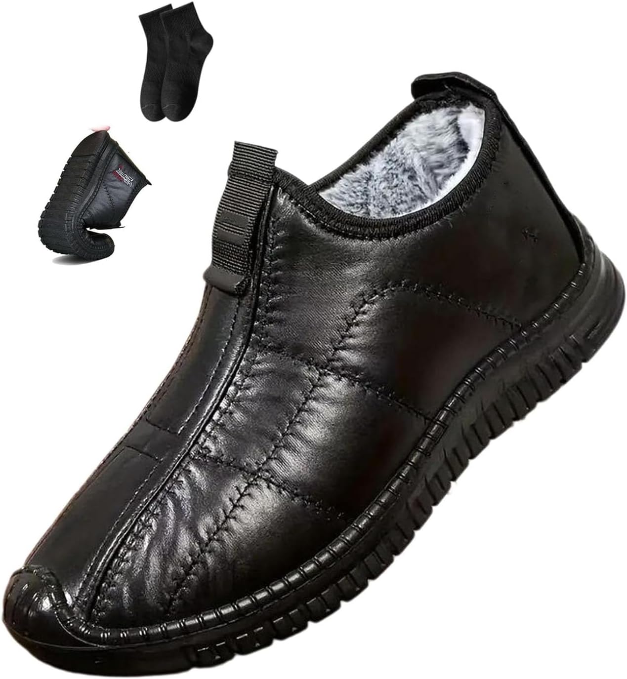 

Мужские зимние термоботинки с нескользящей подошвой, зимние ботинки для снега, водонепроницаемые зимние ботинки с меховой подкладкой, теплые ботильоны на щиколотку для улицы, удобная обувь для прогулок Noworfewer, черный