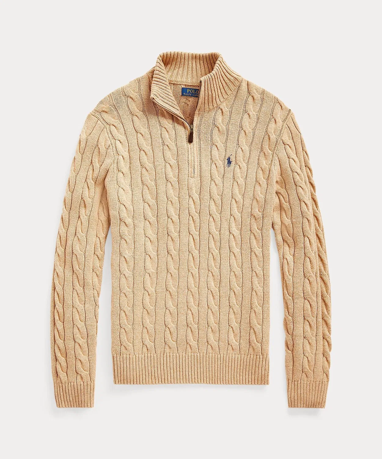 Свитер с косами и четвертной молнией Polo Ralph Lauren, хлопок, коричневый — фото 2