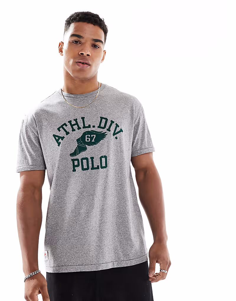 

Футболка Polo Ralph Lauren ahtletic с крылатым логотипом, классический свободный крой, темно-серый меланжевый
