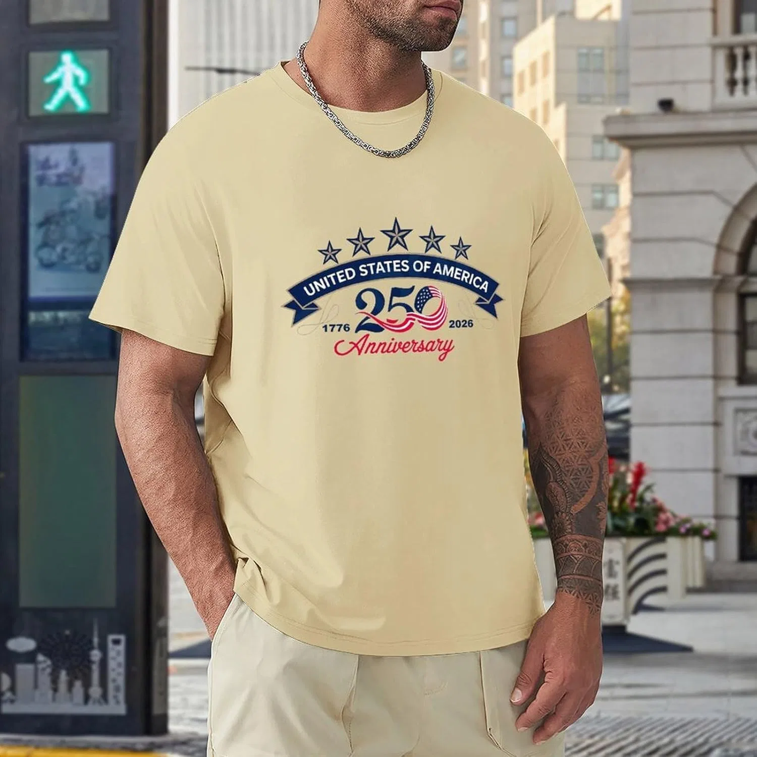Футболка мужская хлопковая, America's 250th Anniversary, Sand Colour-style-4 — фото 2