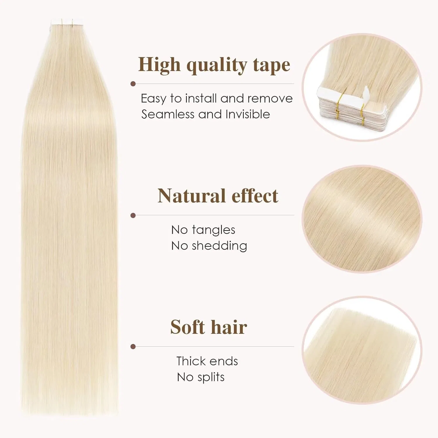 Наращивание волос TESS Tape Extensions из натуральных волос Tess, White Blonde — фото 2