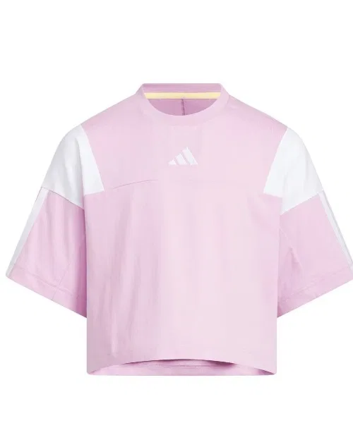 Детская футболка Adidas с короткими рукавами и цветными блоками, свободного кроя.