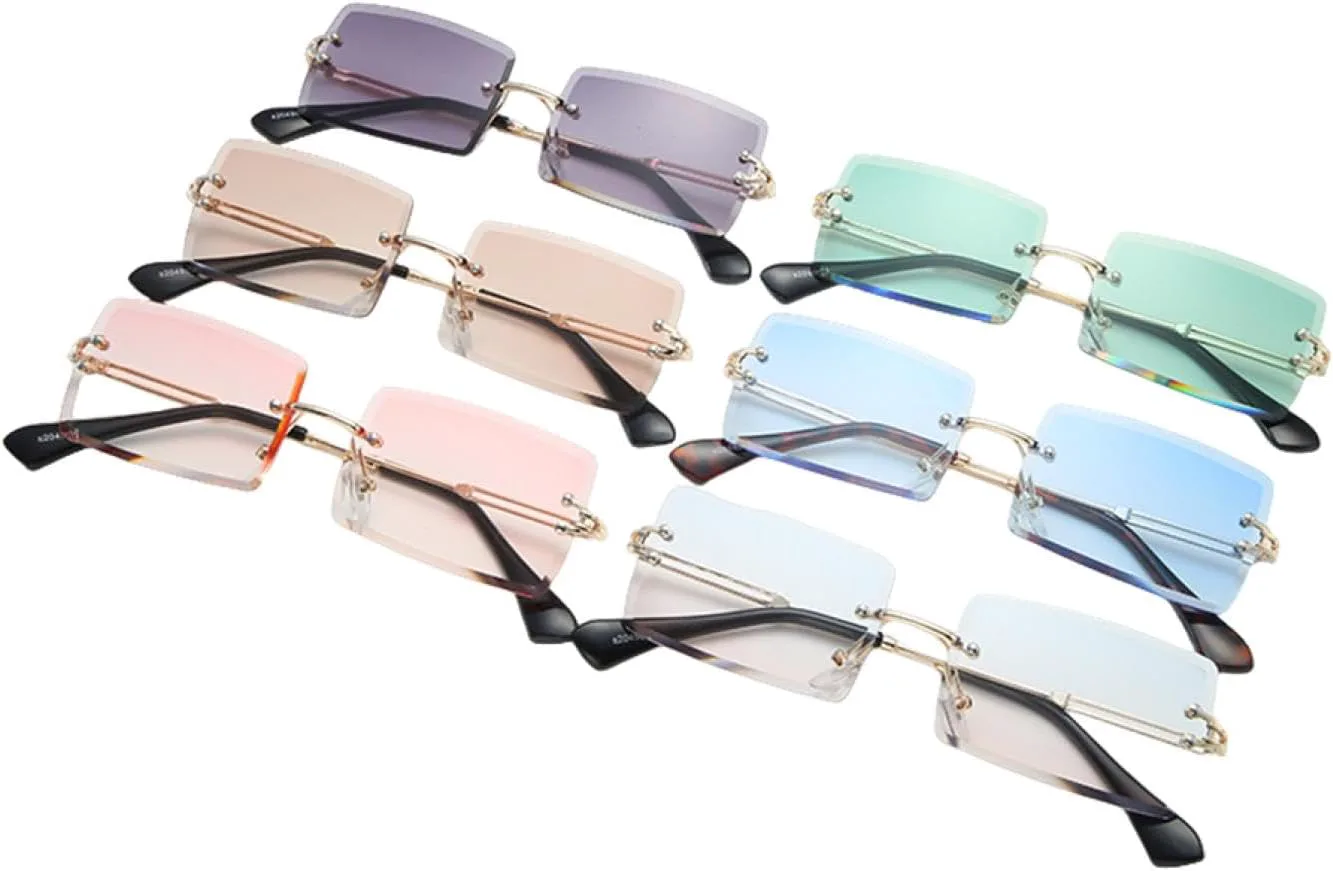 

Модные солнцезащитные очки без оправы прямоугольной формы для женщин и мужчин, с градиентными черными линзами, защита от УФ-излучения UV400 HHZZYVY, Gold Green