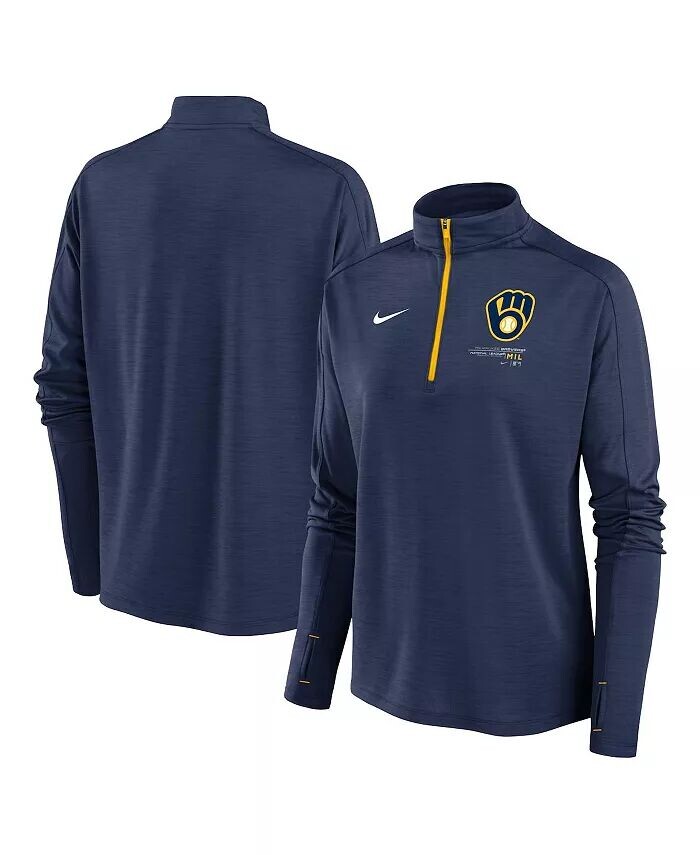 

Женская темно-синяя футболка с молнией без четверти Milwaukee Brewers Pacer Nike