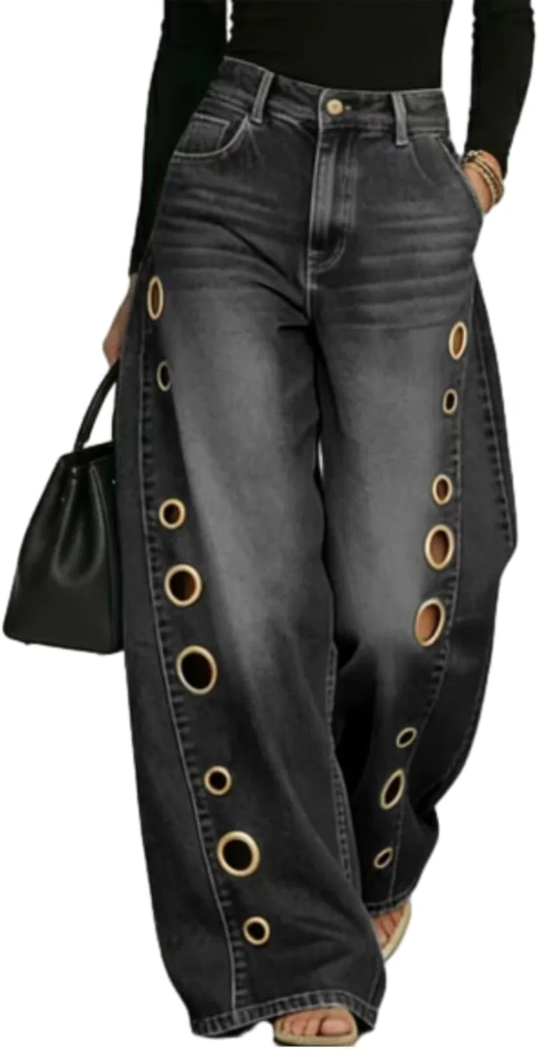 Джинсы с вырезами Wide Leg, Черный
