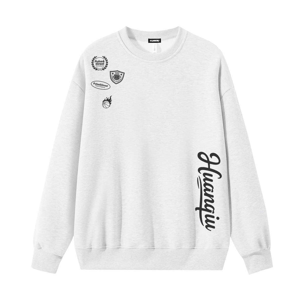 

Свитшот Unisex Crew Neck Moderate Heavyweight HUANQIU, белый heather серый (fleece-lined)