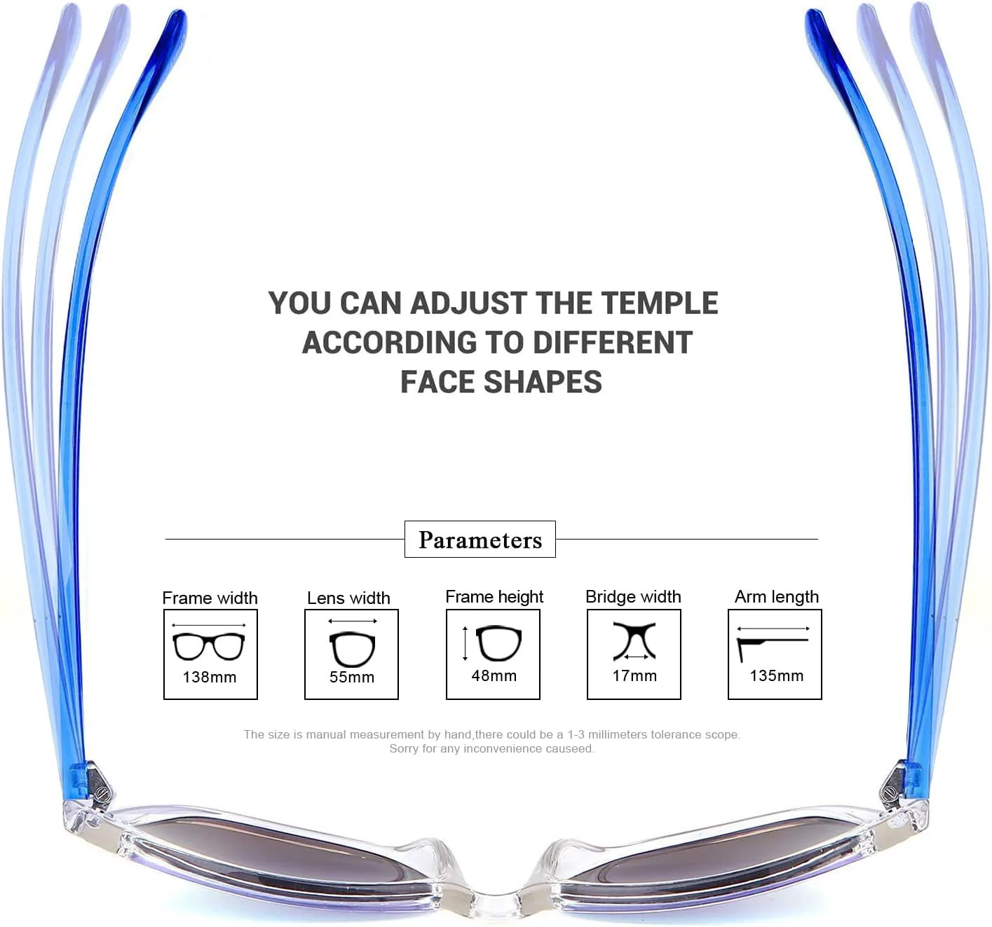 

Женские солнцезащитные очки COLOSSEIN, классическая квадратная оправа, зеркальные линзы UV400, подходят для пляжа, отдыха и вождения, C3 - Blue Mirrored Lens