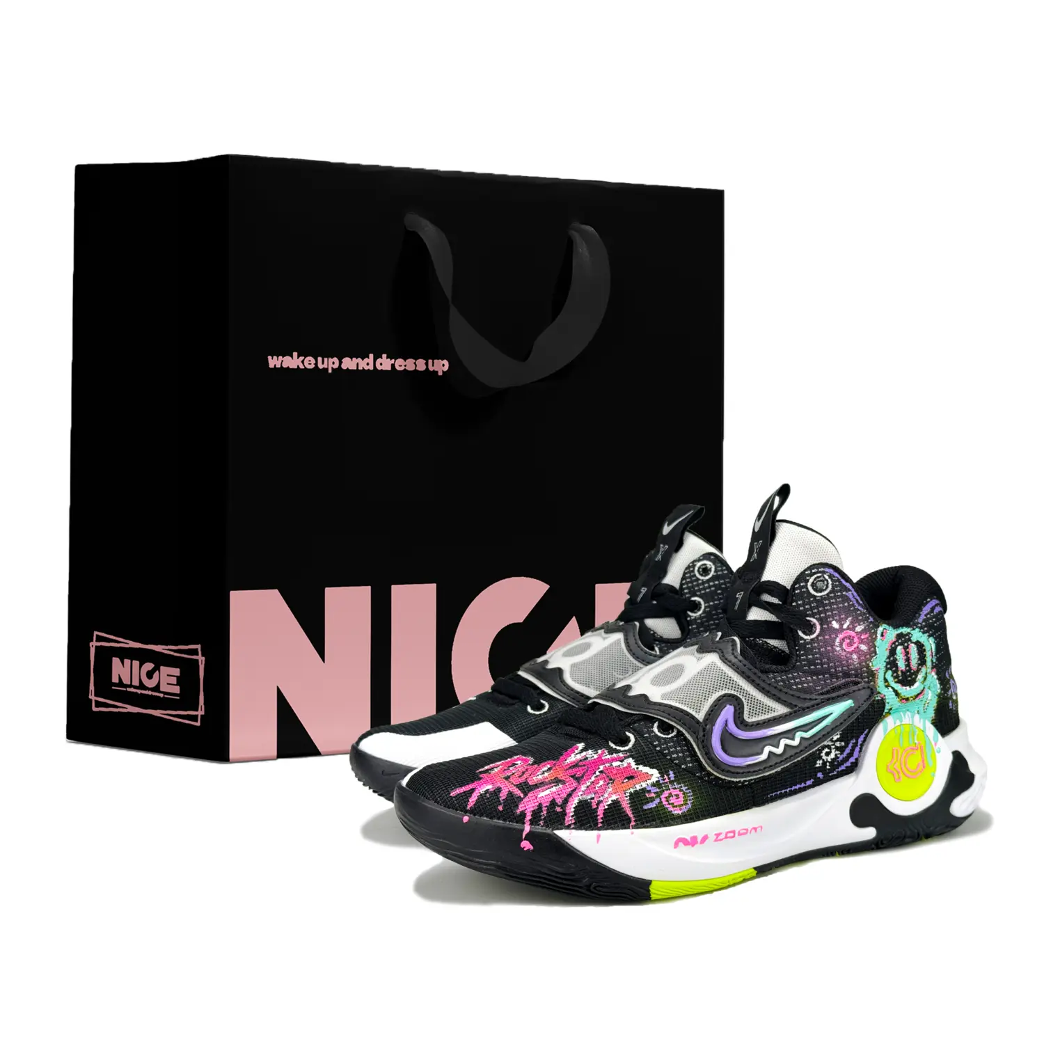 

Nike Баскетбольные кроссовки KD Trey 5 X с противоскользящей подошвой, износостойкие, мужские, черные, розовые