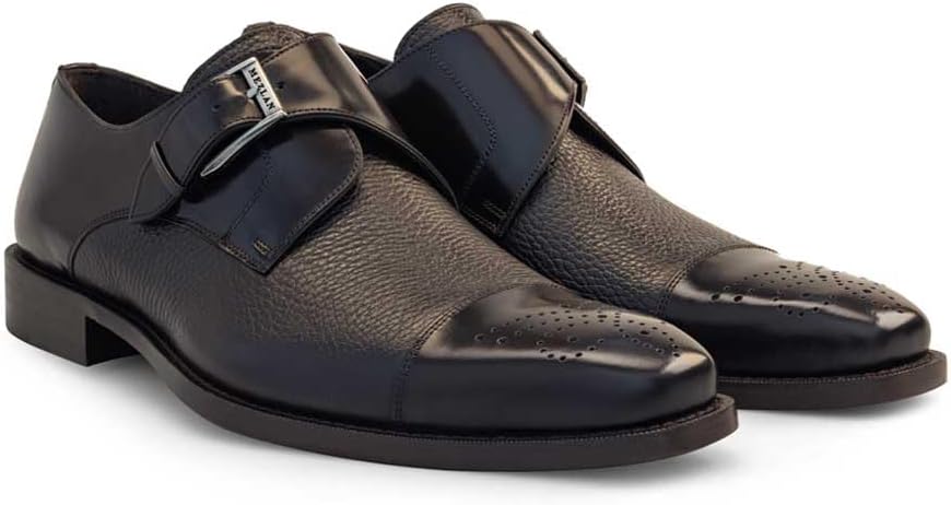 Мужские туфли Mezlan Phoenix Monk Strap с двойной текстурой телячьей и оленьей кожи, с перфорированным носком и кожаной подошвой - ручная работа, изготовлено в Испании, коричневый — фото 3