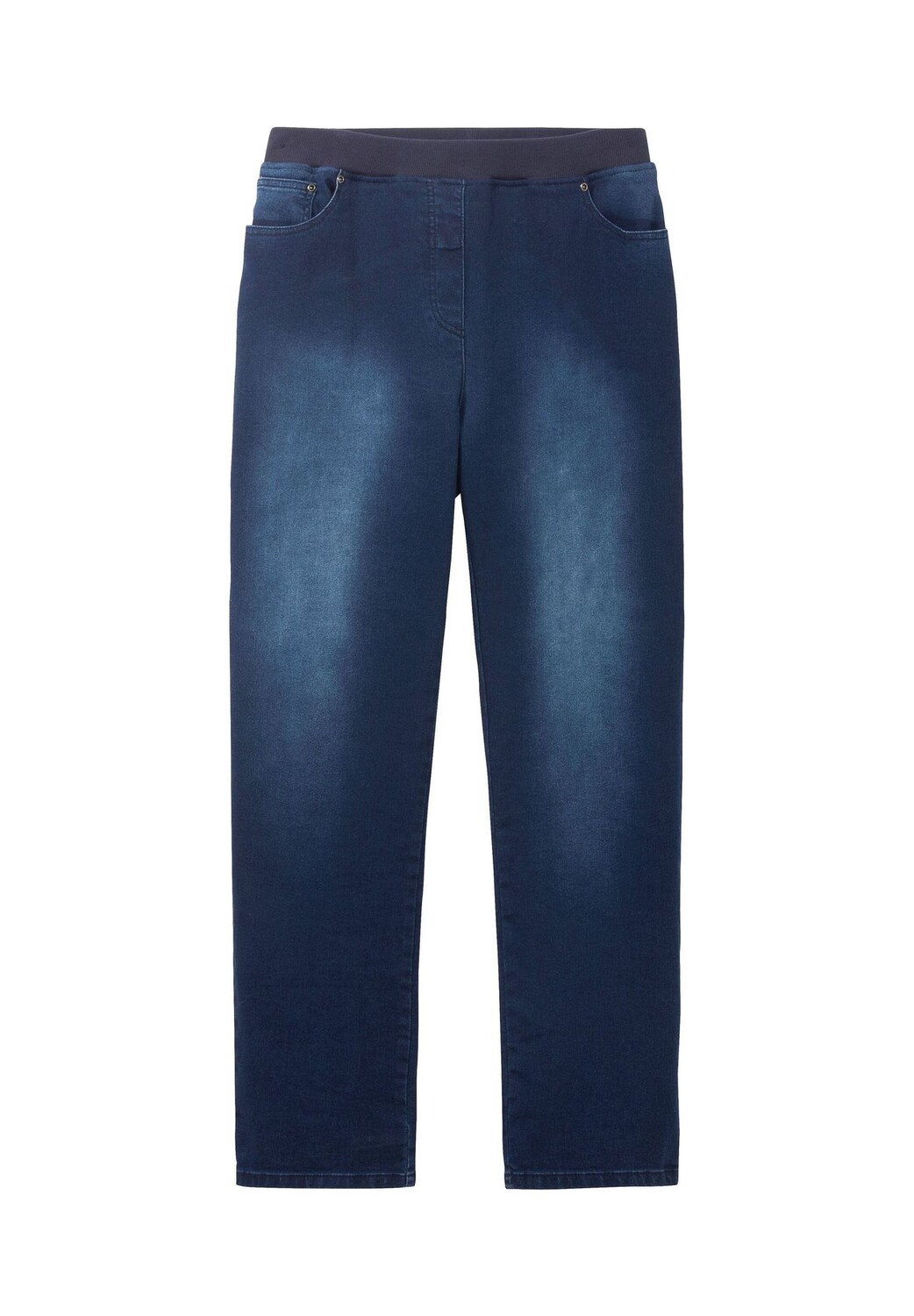 

Узкие джинсы с эластичным поясом из трикотажной ткани sheego, цвет Dark Blue Denim
