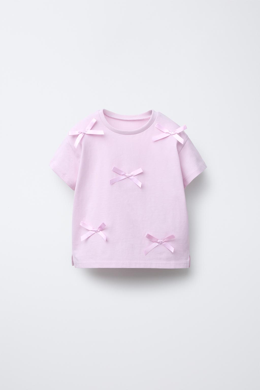 

Футболка с бантом ZARA, цвет Light mauve