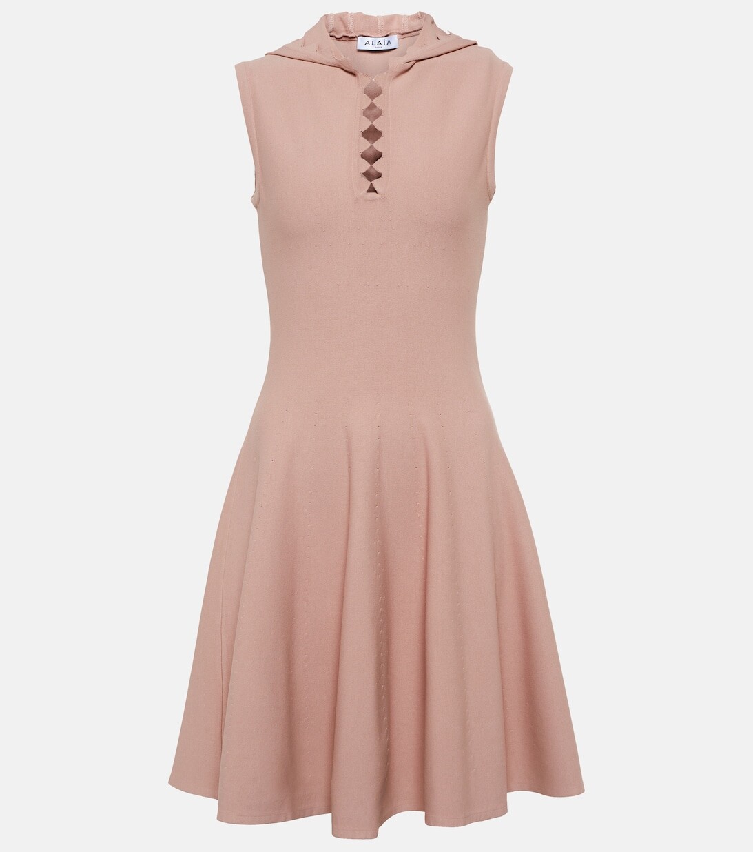 

Трикотажное мини-платье с капюшоном ALAÏA, бежевый
