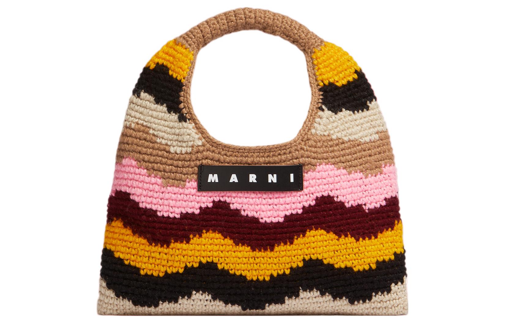 

MARNI Акриловая вязаная мини-сумка женская коричневая разноцветная