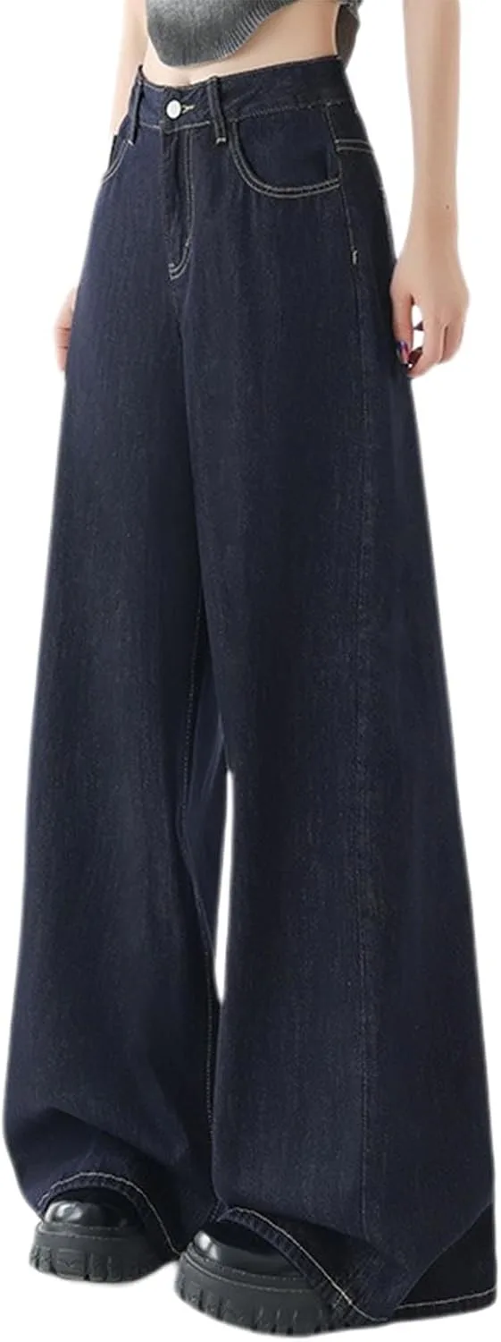 

Женские темно-синие джинсы American Wide-Leg с прямым кроем LREUIP