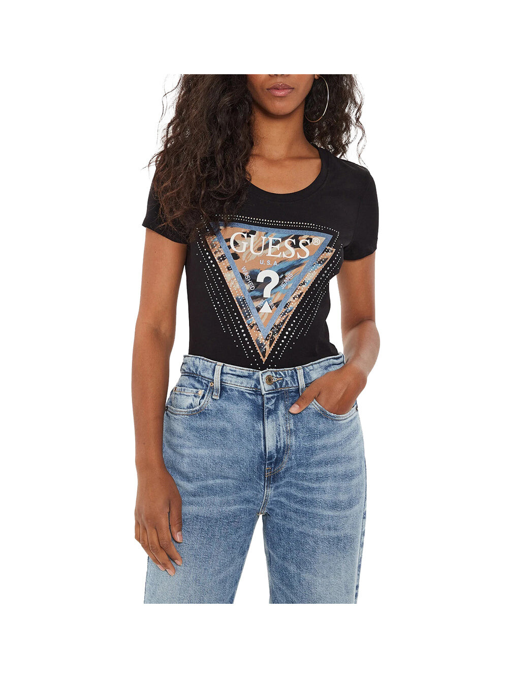 

Черная женская футболка Guess