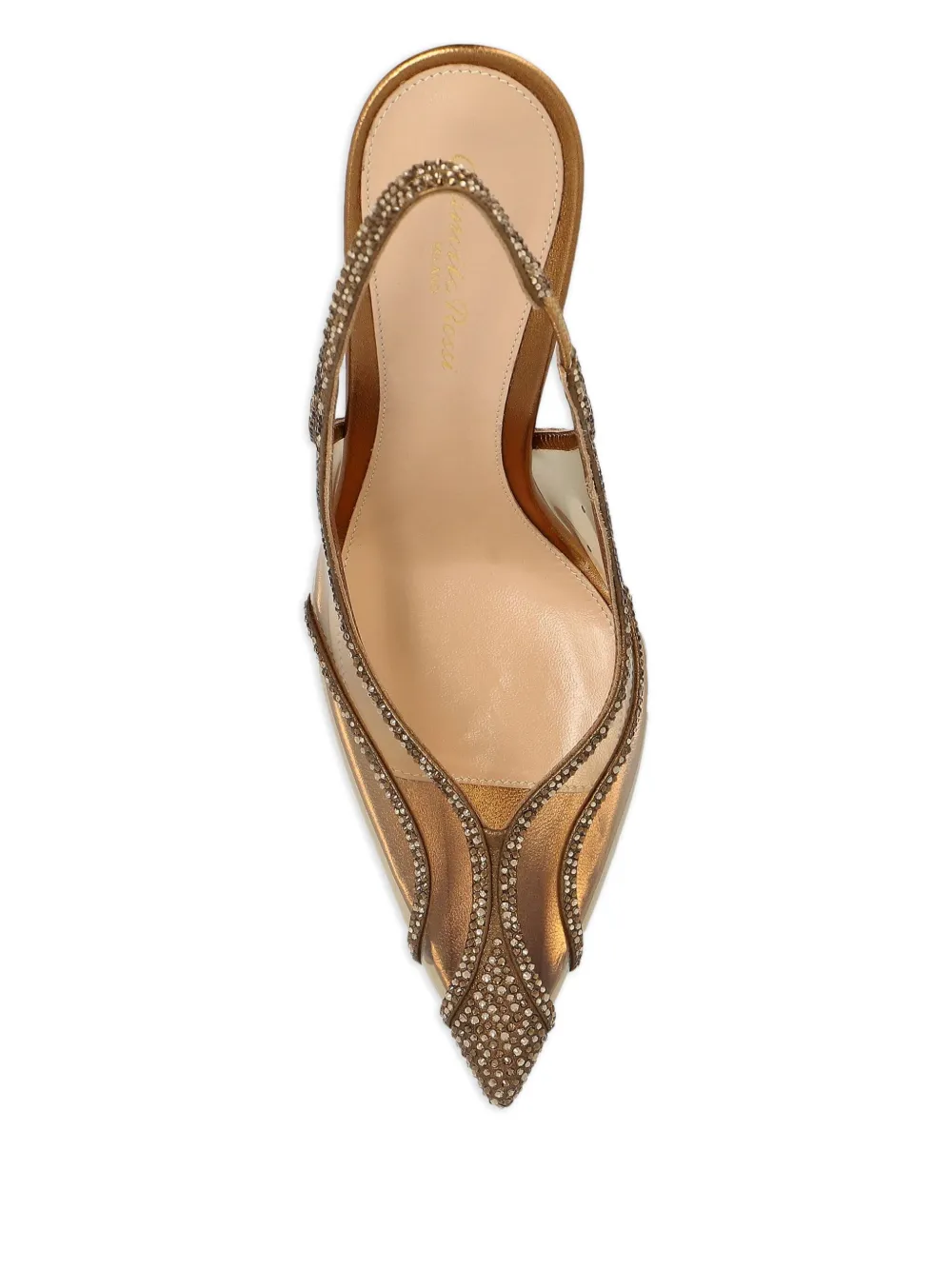 Туфли 95 с ремешком на пятке и кристаллами Gianvito Rossi, золотой — фото 3