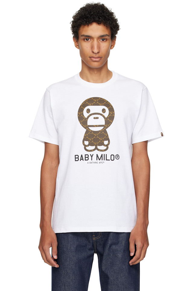 

Bape Белая футболка с монограммой колледжа Baby Milo