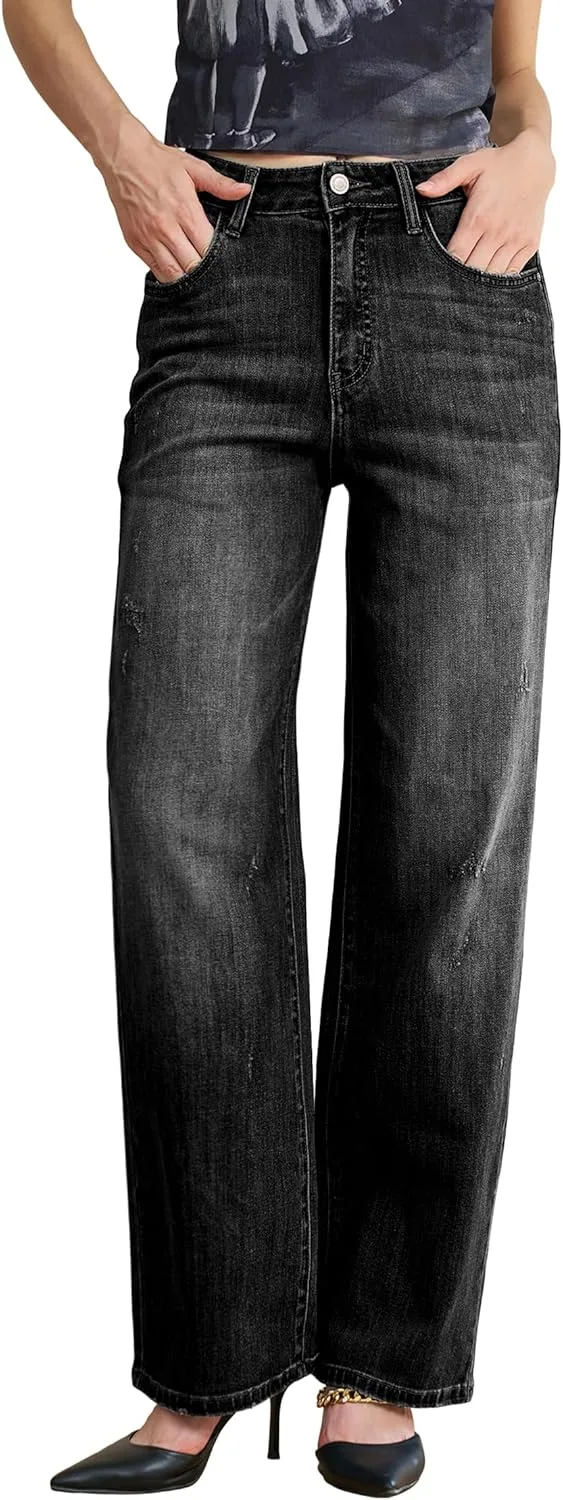 

Женские джинсы с высокой талией и прямым широким кроем Menbnua