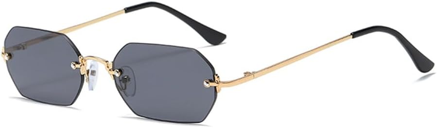 

Солнцезащитные очки в стиле панк, прямоугольные, без оправы, мужские, восьмиугольные, в маленькой металлической оправе, женские, без оправы, защита от УФ-излучения UV400 VFDHN, Gold With Black