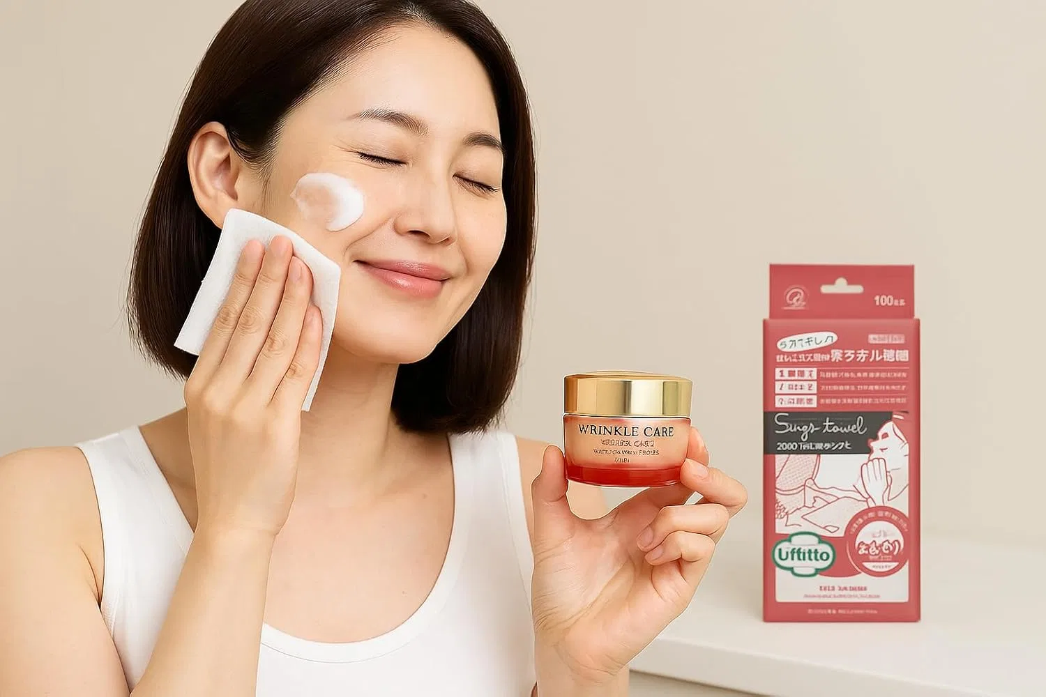 Набор для ухода за кожей: гель-крем Grace One Wrinkle Care Moist Repair Gel Cream EX и 100 мягких хлопковых полотенец Cotton Lab — фото 3