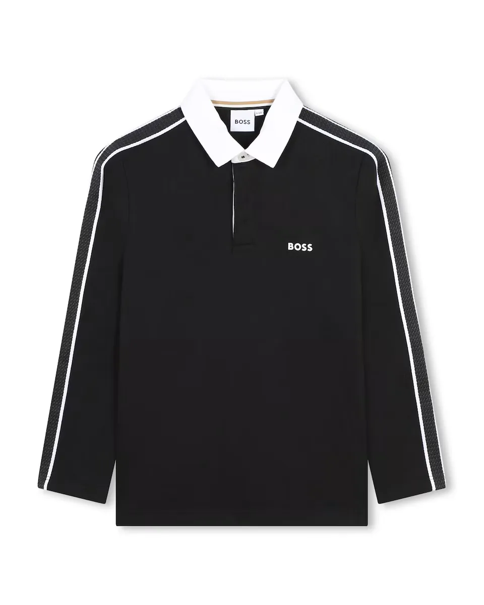 

Рубашка-поло для мальчика с длинными рукавами из 100% хлопка BOSS Kidswear, черный