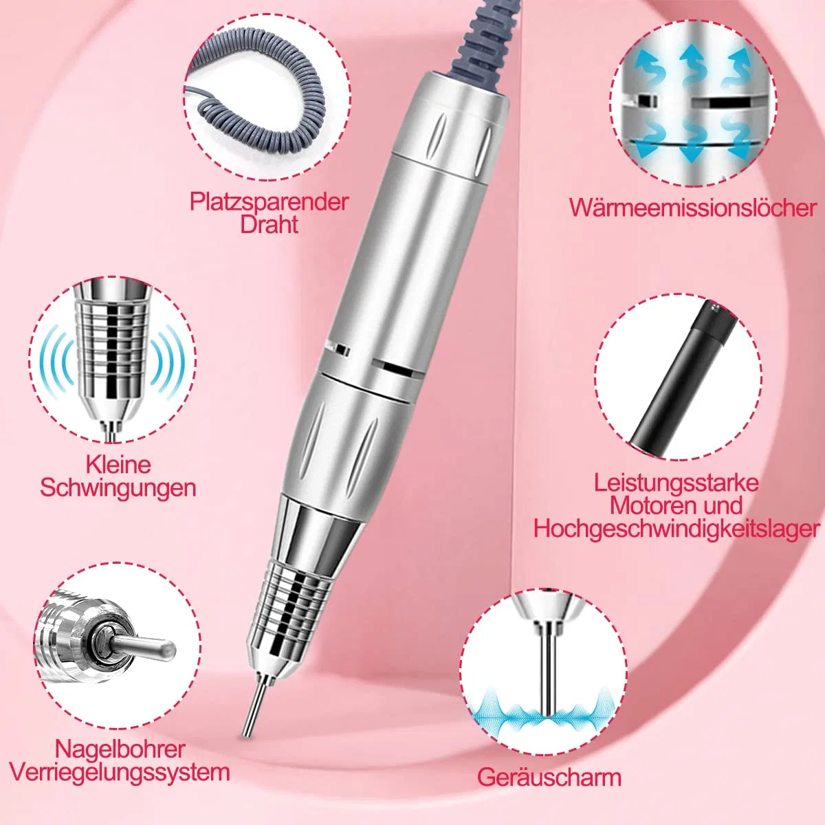 Электрический фрезер для ногтей NAILGIRLS 11-в-1, 35000 об/мин Nailgirls, White — фото 2