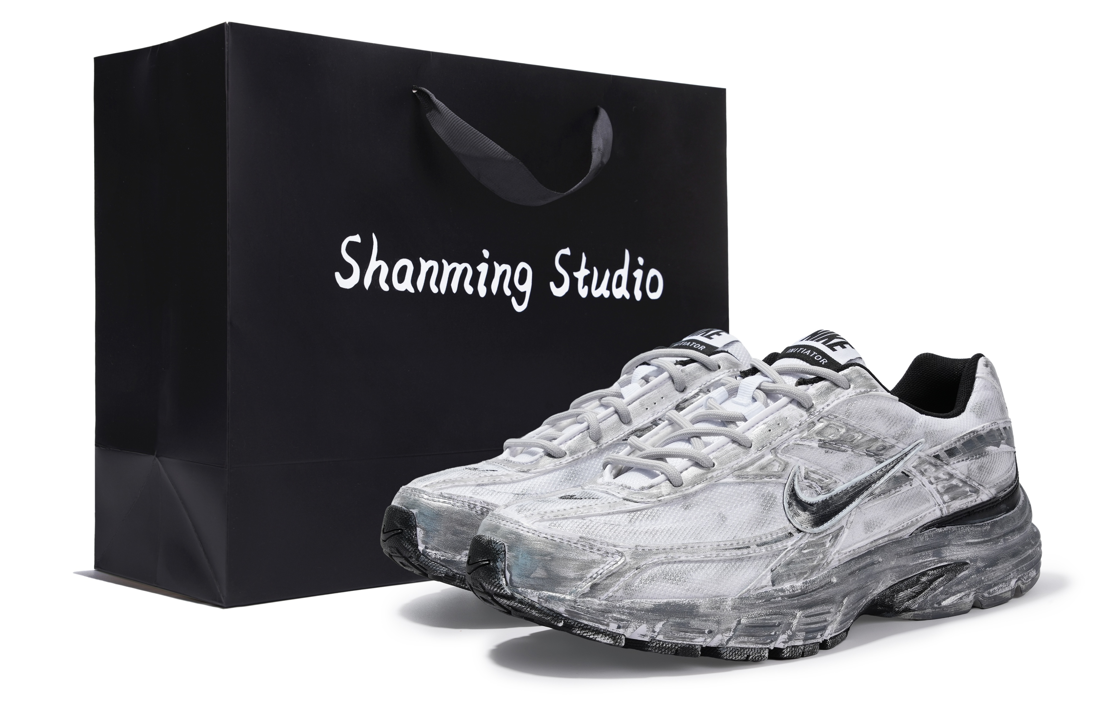 

Nike Кроссовки Initiator для бега по городу, износостойкие, низкие, повседневные, цвет черный-серый