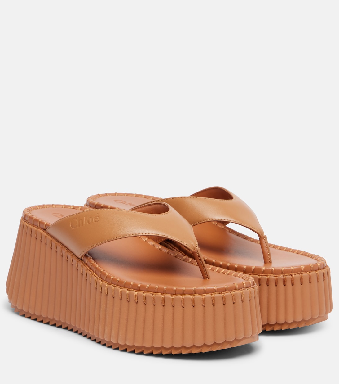 Наименование товара: кожаные сандалии-шлепанцы на платформе Nama 80 Chloé, Ochre