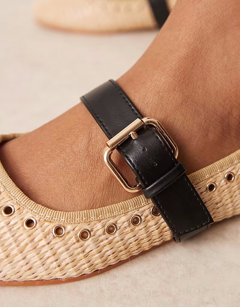 ASOS DESIGN Wide Fit Larson люверсы балетки Мэри Джейн из натурального плетения — фото 2