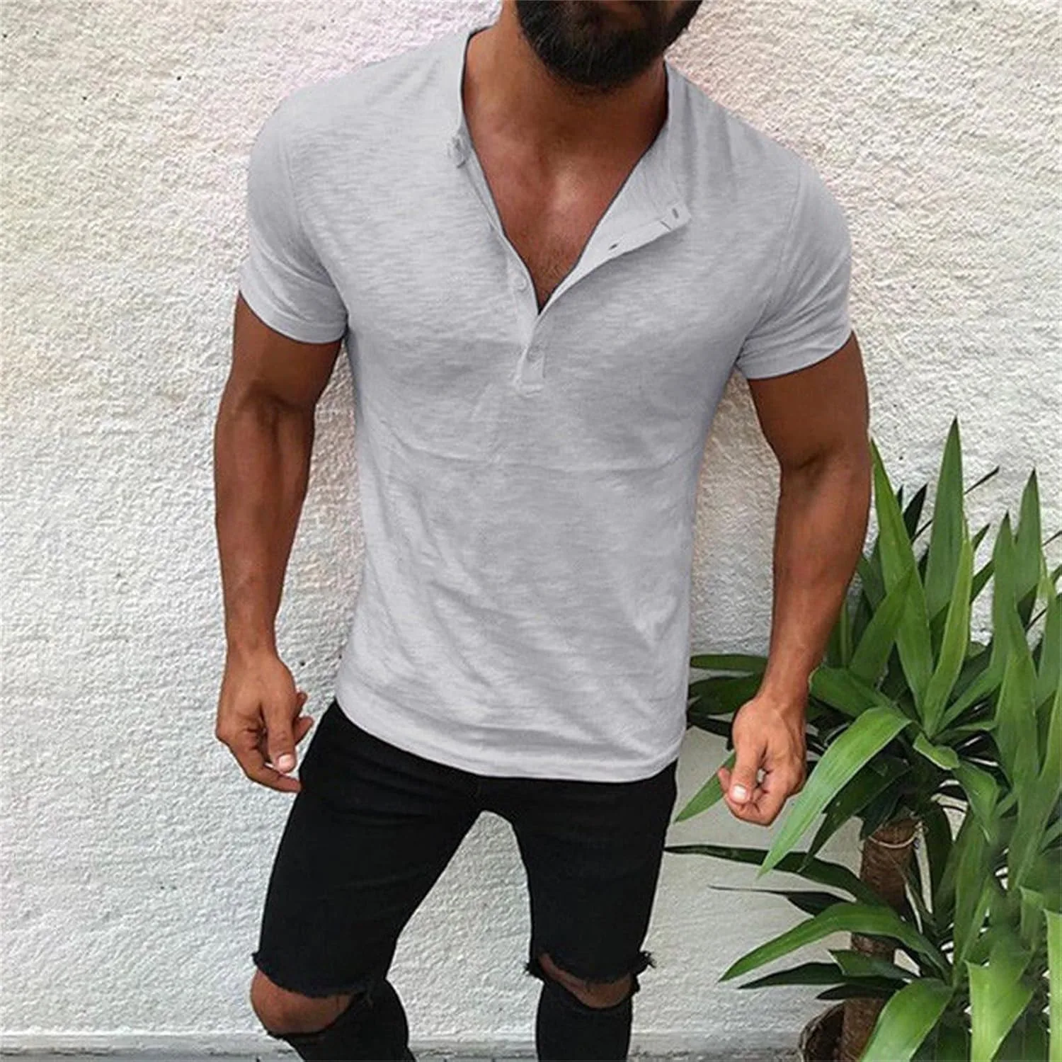 Футболка хенли slim fit с карманами — фото 2