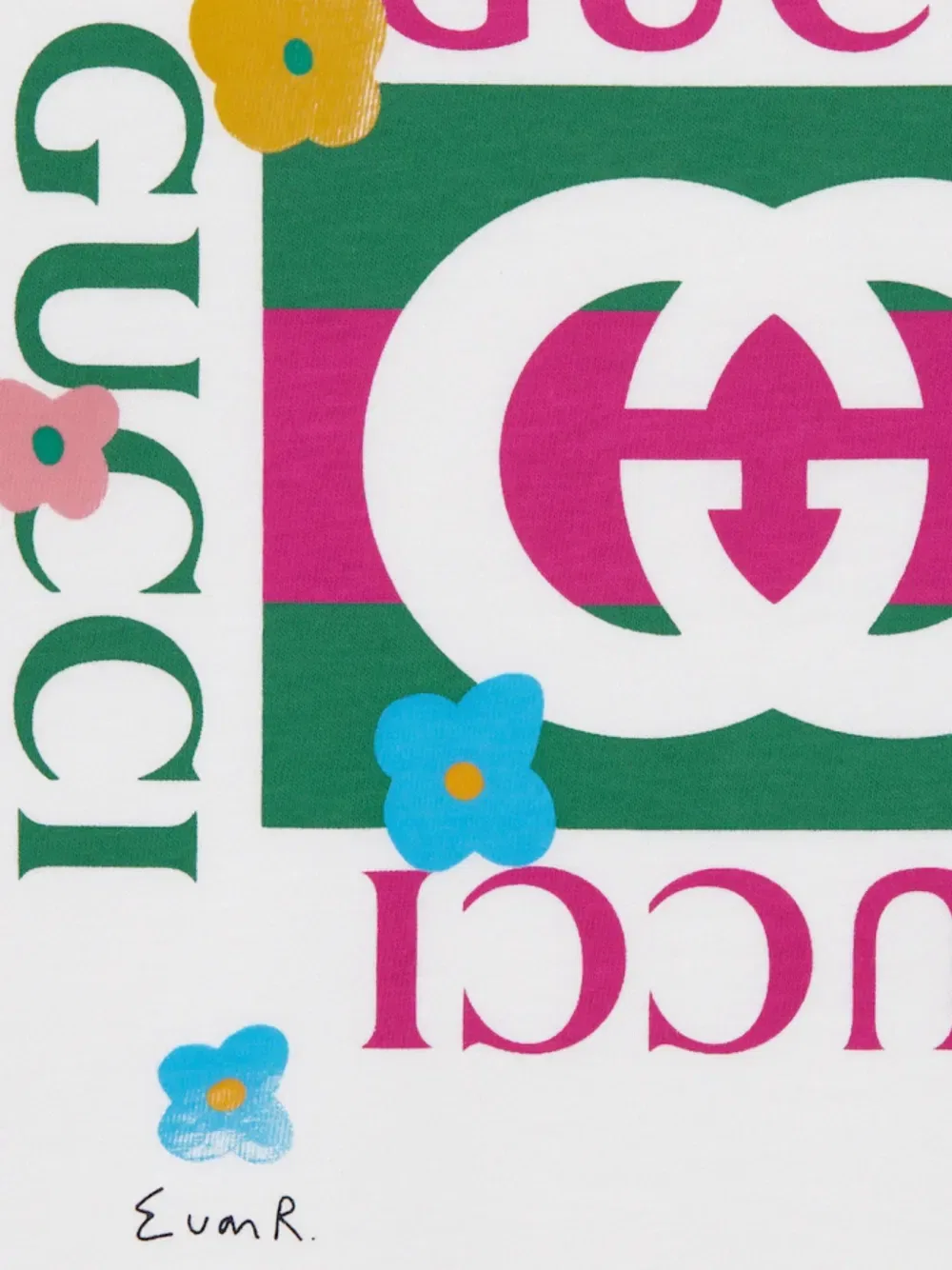 Футболка с цветочным принтом и логотипом Gucci Kids, белый — фото 3