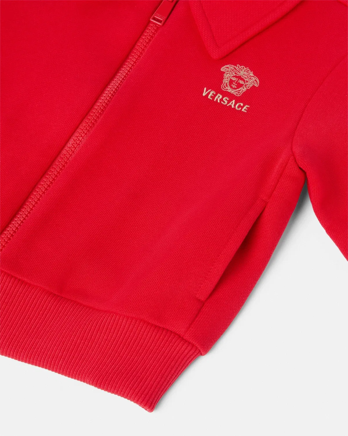 Детская хлопковая трикотажная толстовка с вышитым логотипом Versace, красный — фото 4