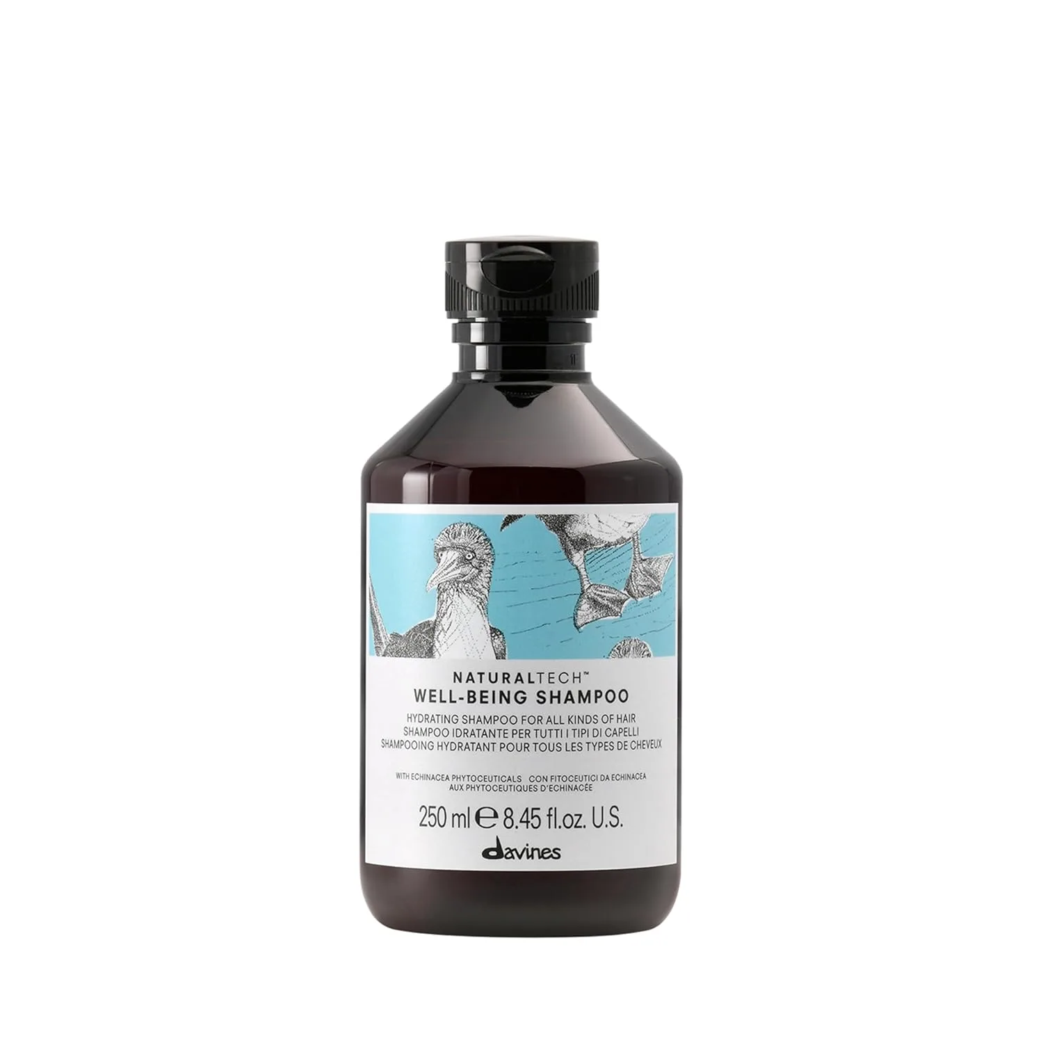 Шампунь Davines Naturaltech Wellbeing, мягкое очищение и увлажнение для всех типов волос - с фитоцеутической добавкой эхинацеи - ежедневное очищающее средство для здоровья кожи головы, 240 мл.