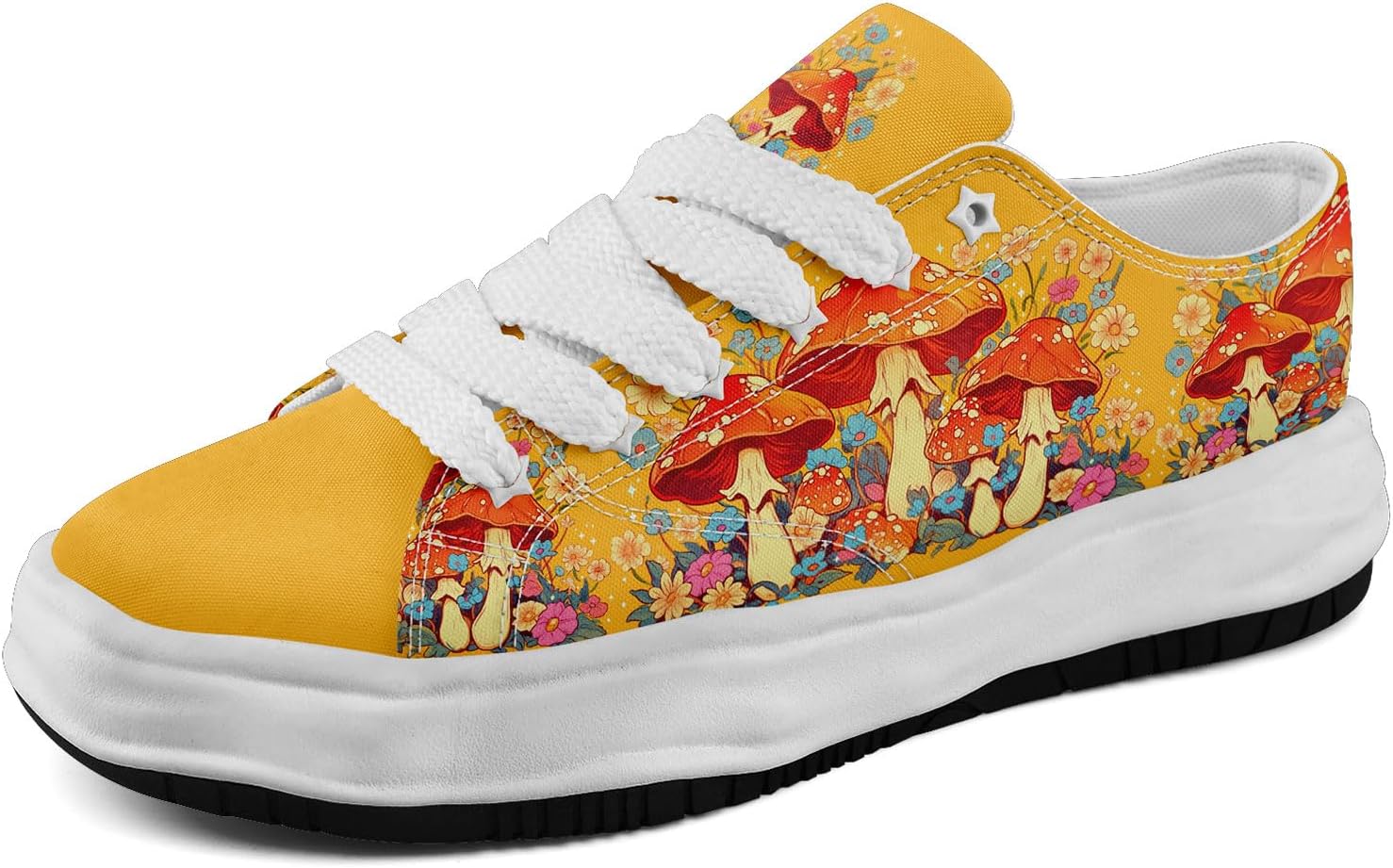 

Кеды AWSOLE с грибным цветочным принтом на холщовой основе для женщин и мужчин, низкие модные шнурованные кроссовки для прогулок, повседневная обувь на весну и лето, белый/синий/желтый/оранжевый