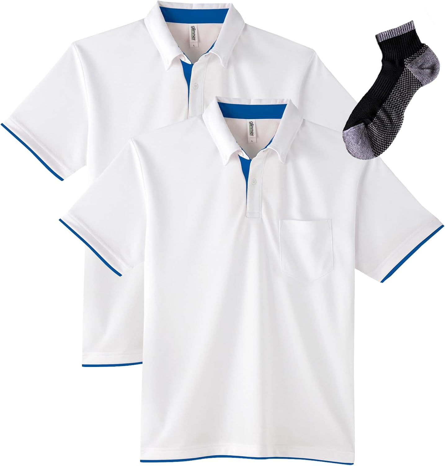 

Мужская рубашка-поло Glimmer 00315-AYB на пуговицах, из быстросохнущей ткани, с коротким рукавом, с карманом, плотность ткани 4,4 унции, белый/синий
