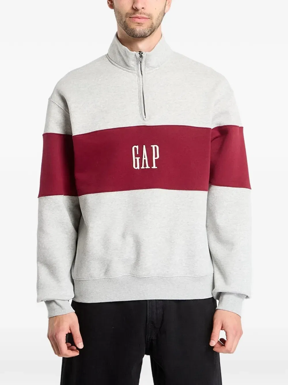 Толстовка в стиле колор-блок с вышитым логотипом GAP, серый
