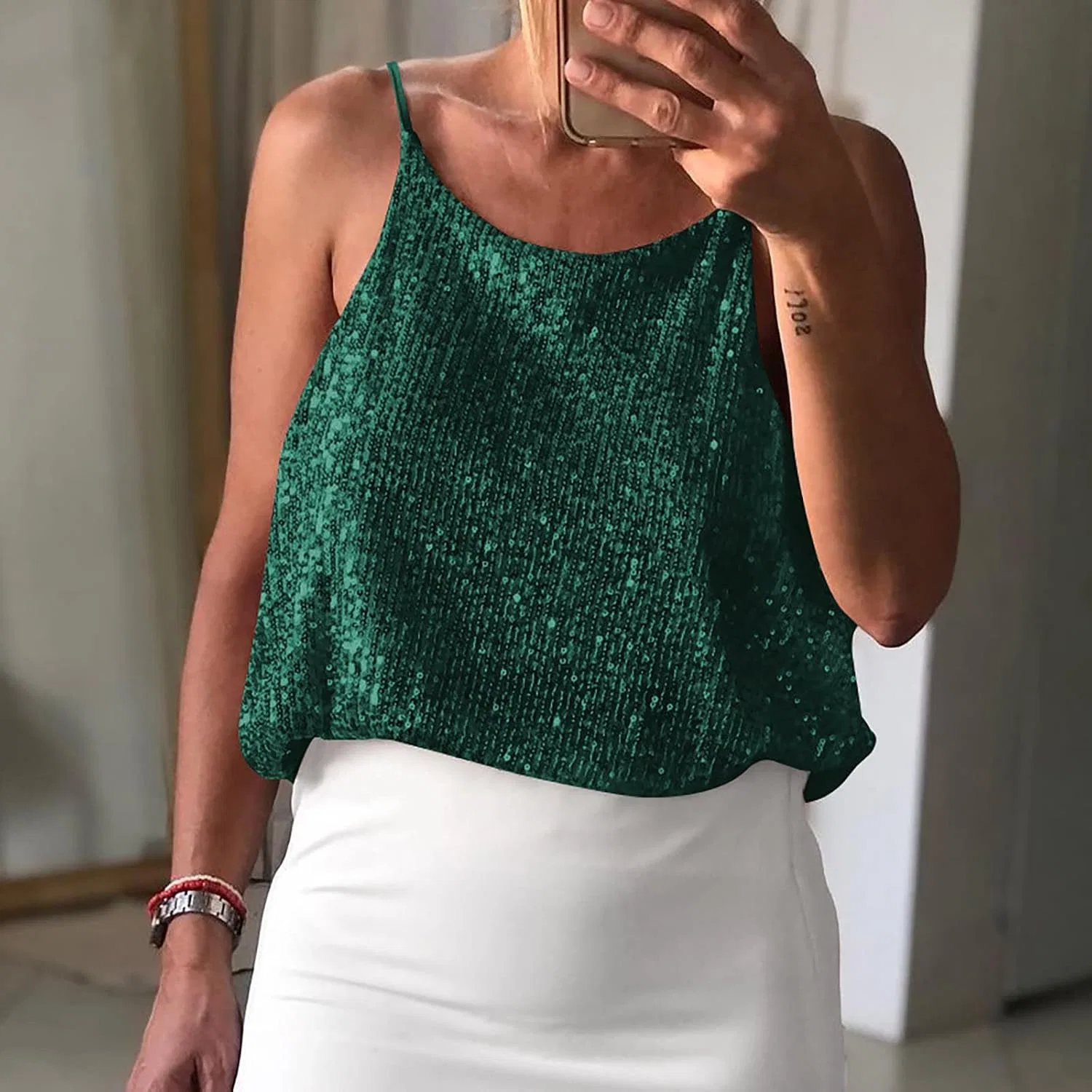 Блуза, свободная Cold Shoulder Ruffle Summer Midi Tops, зеленый — фото 4
