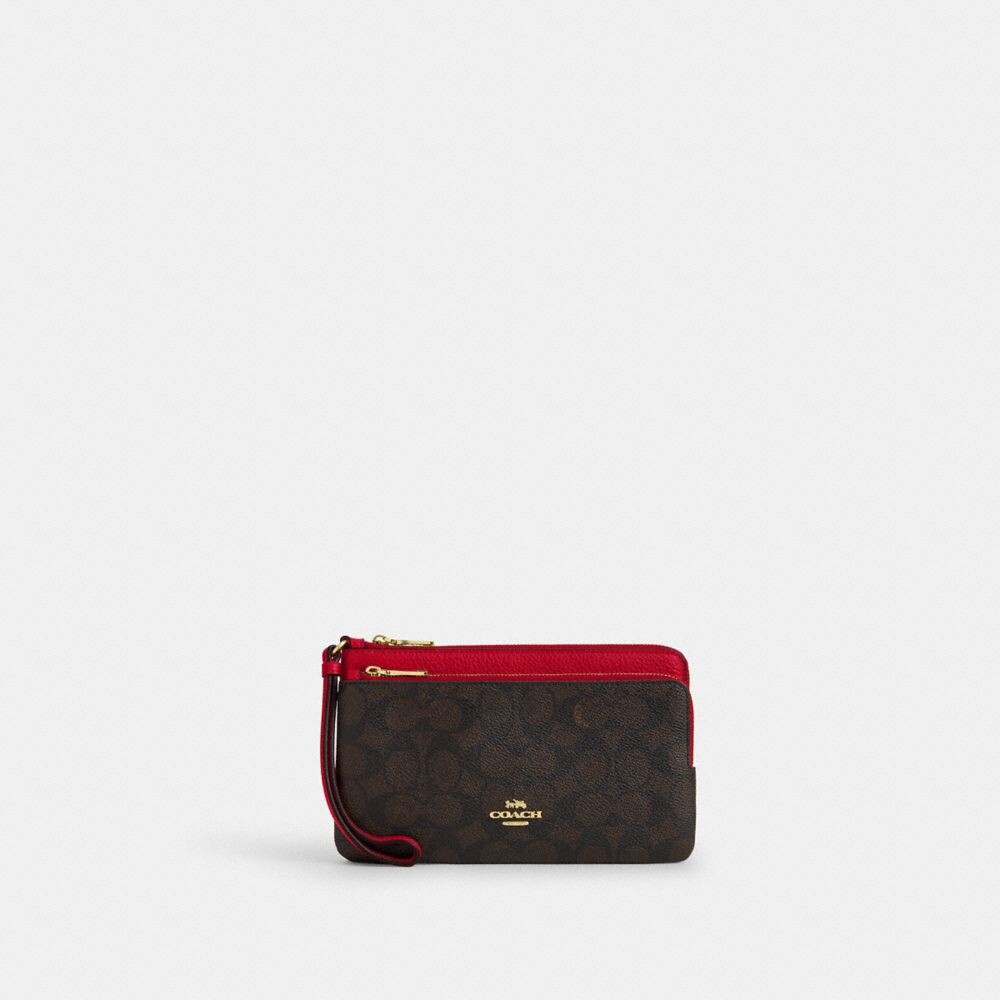 

Кошелек с двойной застежкой-молнией COACH, цвет gold/walnut/bold red